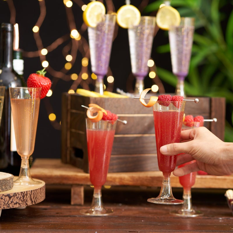 MATANA 50 Premium Plastic Champagne Flutes, Gold Glitter, 5oz - Reusable Cocktail Glasses for Mimosa, Dessert, Wine - Toasting Glasses for Parties, Weddings - Image 5